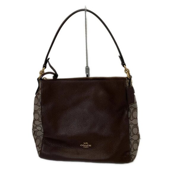 Auth COACH Signature 4645 Dark Brown Light gray Leather Jacquard - Shoulder Bag - Picture 1 of 12